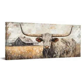Vh285 Artmyharbor Rustic Longhorn Bull Canvas Wall Art Large Western Ranch Decor Fa