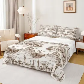 Castle Fairy Tyts8175zmd-clb Usk Western Cowboy Sheet Set King Size Brown Sketch Desert Wild Horse Bedding