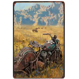 Free Pintree 752811832454 Original Retro Design A Herd Of Cows And Old Motorcycle Tin Metal Signs Wall