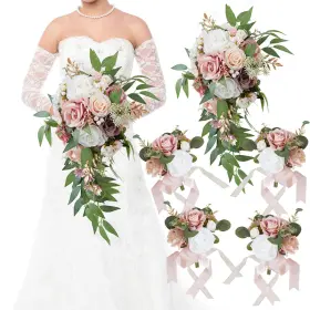 Fsslower 614166906740 Wedding Bouquets For Bride Set Of 5 Bridesmaid Bouquet Artificial Flower Br