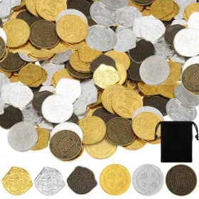 Coins-010 Hanaive 100 Pcs Metal Pirate Coins Treasure Chest Spanish Doubloon Fake