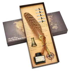 Dl-ymb-03-brown Hethrone Quill Pen Ink Set - Calligraphy Includes Feather Wit
