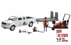 Ss-33263a Kubota 1/18 Pickup Truck And Trailer W Mower Figure Accessories By New Ray