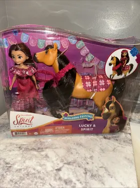 Gxf62 Mattel Spirit Untamed Miradero Festival Lucky 7 Inch Doll And 8 Horse Set
