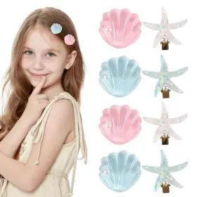 Fjbls013-haixing01-w Omobanu 8pcs Mermaid And Beach Hair Clips Set For Women - Starfish Seashell Pearl Hai