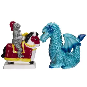 13582 Pacific Giftware Knight On Horse And Dragon Ceramic Salt Pepper Shakers Set