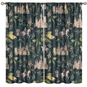 Phtayot 786665998178 Dragon Curtains Magical Medieval Castle Knights And Floral Pattern Wi