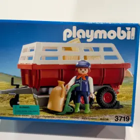 Playmobil 008789037190 3719 Vintage Farmer With Red Hay Wagon Set 1992 Complete