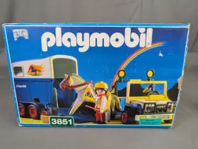 Playmobil 008789038517 Vintage 3851 Jeep Horse Trailer Complete With Extra And Jockey