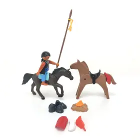 Playmobil 008789038784 Lot Native American Figure With Horses And Extra Feather Parts Vintage