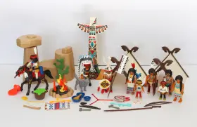 Playmobil 008789094865 Native American Lot 9899 Camp 6322 Family 6271 Chief - Missing Feather