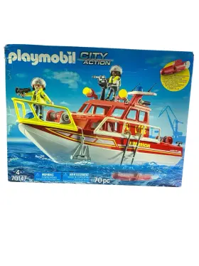 Playmobil 008789701473 Set 70147 City Action Floating Fire Rescue Boat New Opened Box