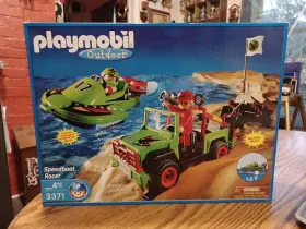 Playmobil 025369033711 3371 Speedboat Racer Green Jet-ski Race Boat With Jeep Outdoor Set New