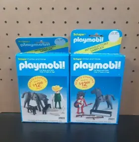 Playmobil 047326029513 1983 Vintage Figure Lot Of 2 Indain And Horse Farmer Nib
