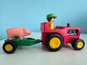 Playmobil 1-2-3 008789068019 Vintage Playmobile #6801 Farmer Tractor Trailer Pig Preschool Pretend Play