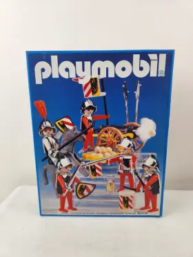 3052 Playmobil Knights W Cannon Flag Horse Chrome Helmets Rare Vintage New 1985