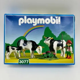 3077 Playmobil Vintage Shepherd Boy With Cows Sealed Bags 1999 Animals Dairy