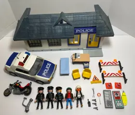 3986 Playmobil 3085 Police Adventure Set 3908 Helicopter And Motorcycle - No Box