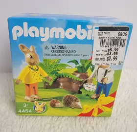 30905112 Playmobil #4454 Bunny With Hedgehog Set Easter Vtg 2003 New Log Flowers Plant