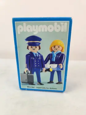 3107 Playmobil Airline Pilot And Stewardess Rare Vtg 1999
