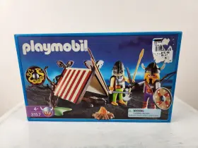 3157 Playmobil Viking Shelter Camp Tent Weapons Bear Fur Fire Vintage New 2001