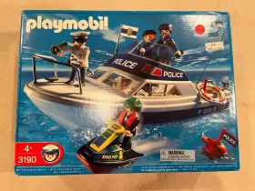 3190 Playmobil #3190 Police Patrol Rescue Boat Set Jet Ski Figures - Complete With Box