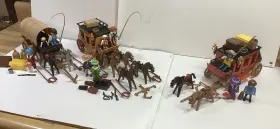 3278a Playmobil Complete Sets 3278 3245 And 3803 -western Covered Wagon Stage Coaches