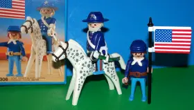 3306 Playmobil Vtg Complete Euc Western Union Soldier General Us Flag Civil War