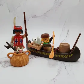 3397 Playmobil Indian Tracker And Trader With Canoe Paddle Extras