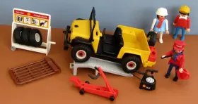 3437 Playmobil Vintage 1991 Shell Service Gas Station-jeep Tire Stand Figures