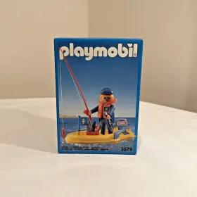 3574 Playmobil Vintage Fisherman In Boat Fishing Rod Factory Sealed
