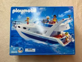 3645 Playmobil Blue Marlin Yacht Set With Box And Instructions -great Shape 2004
