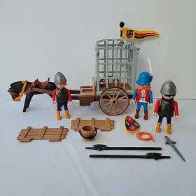 3674 Playmobil Vtg Knights Prisoner Horse Drawn Jail Wagon Complete 1993