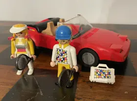 3708 Playmobil Vintage Red Sport Car With Tennis Players - Lqqk