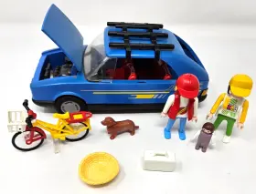 3739 Playmobil Vintage Family Car With Bike And Rack 3 Figures Mom Dad Baby