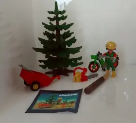 3743 Playmobil Lumberjack Chainsaw Bike Tools Tree 1992 No Box 99% Complete