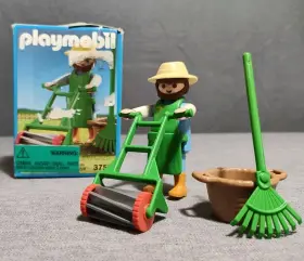 3752 Playmobil Vintage 1992 Male Gardener With Lawnmower Comple In Box