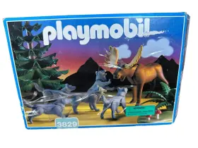3829 Playmobil Vintage Woodland Playset Toy Wolves Moose And Fern Collectible