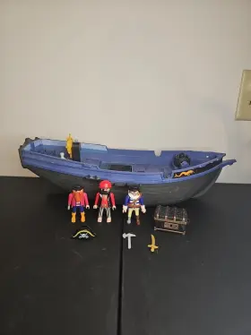 3860 Playmobil Vintage Black Corsair Pirate Ship Boat Incomplete Missing Piecesc