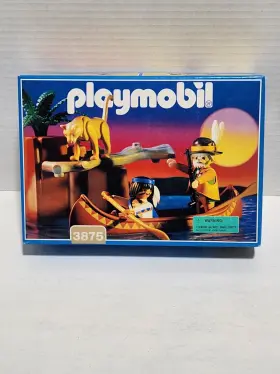 Playmobil 3875 Native American Indian And Tracker Toy Figure With Canoe Vintage 1996