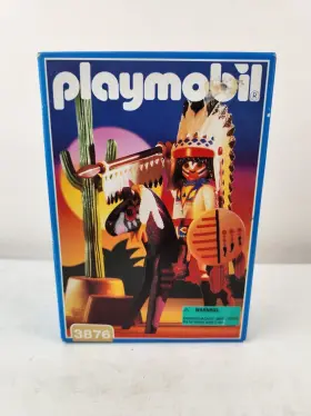 3876 Playmobil Indian Chief W Featheres War Bonnet Painted Horse Cactus New 1996