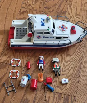 3941 Playmobil Vintage Ariane Rescue Boat 1999 Figures And Accessories