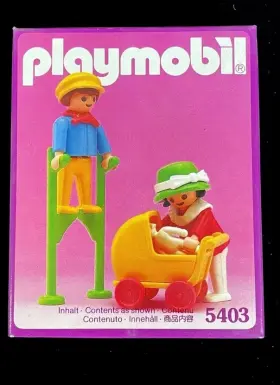 Playmobil 410780054032 5403 - Boy On Stilts Girl W Doll Baby Carriage 1990 New Sealed Oop Nib