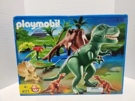 4171 Playmobil T-rex With Velociraptors Snake Plants Skull New 2006