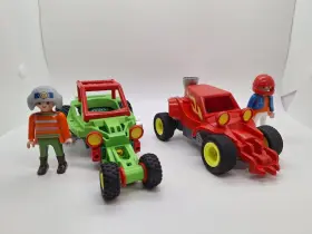 4183 Playmobil Green And Red Race Car Atv Playset 2 Figures