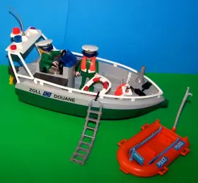 4471 Playmobil Vintage Geobra Harbor Police Boat Raft 2x Officers Lot Coast Guard