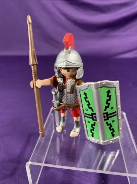 4632 Playmobil Roman Soldier Set Guc Green Shield Spear Sword Included