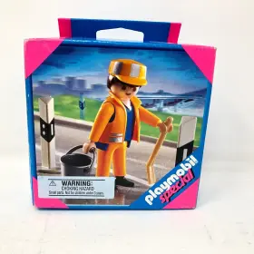 4682 Playmobil Nib Special # Construction Worker With Pail Clean Up Road Work