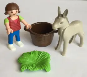4740 Playmobil Farm Little Girl Modern Figure With Accessories Donkey Animal Lot