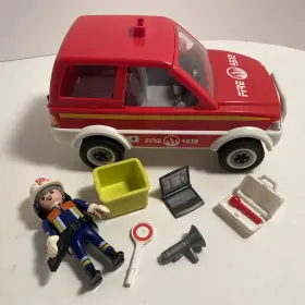 4822 Playmobil Suv Fireman Van Fire Truck Vehicle Set Almost Complete 2009 Euc
